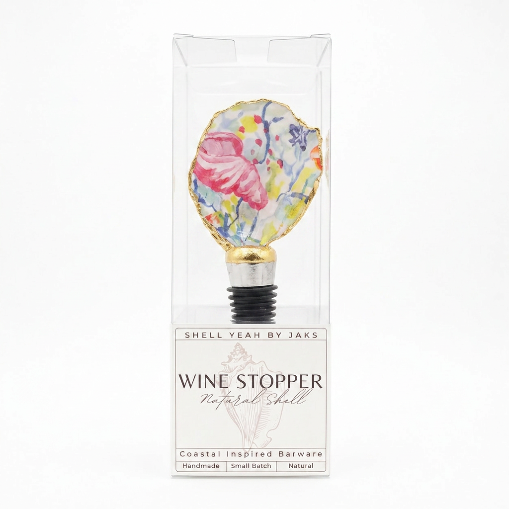 Watercolor Ocean Oyster Shell Wine Stopper