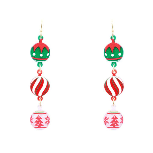 Acrylic 3 Drop Christmas Ornament Drop 2" Earring