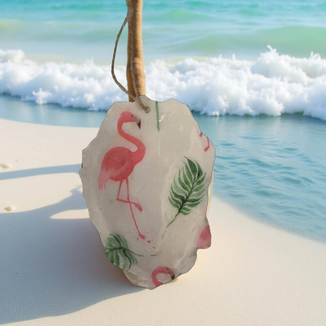 Flamingo &amp; Palm Oyster Ornament