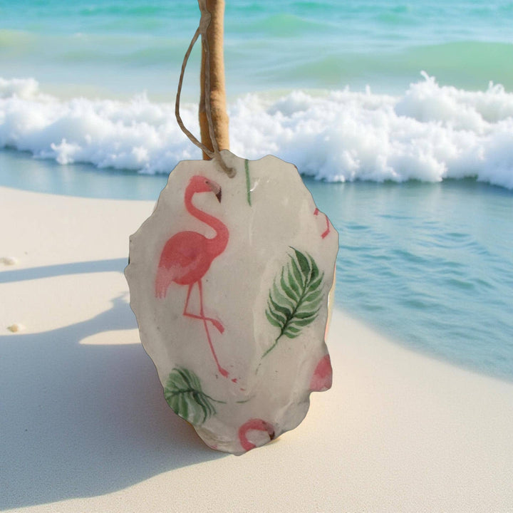 Flamingo &amp; Palm Oyster Ornament