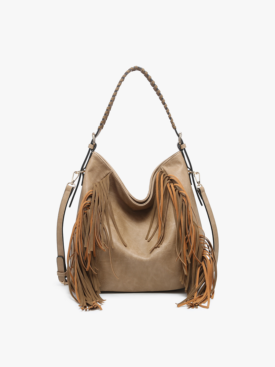 Sav Distressed Hobo Bag w/ Fringe Detail