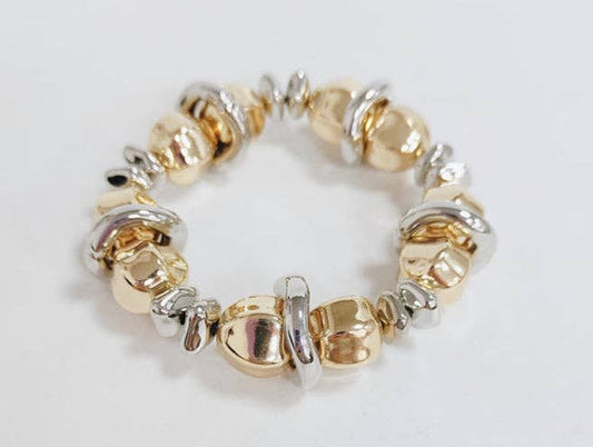 Gold and Silver Beaded Stretch Bracelet