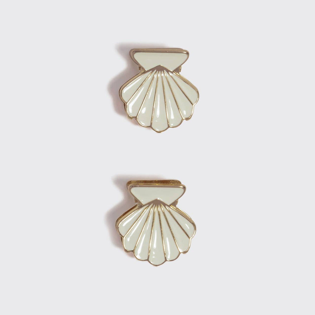 Metal Clam Shell Hair Clip 2pc Set - Gold &amp; Pearlized Cream