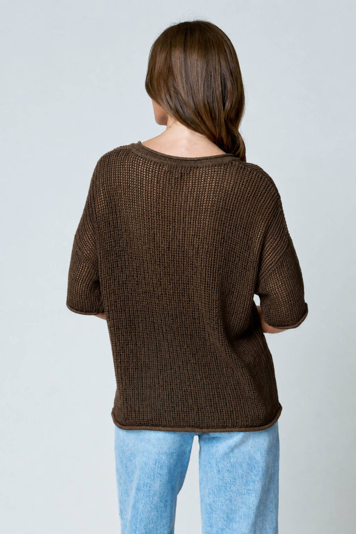 Split Neck Crochet Sweater (2 colors)