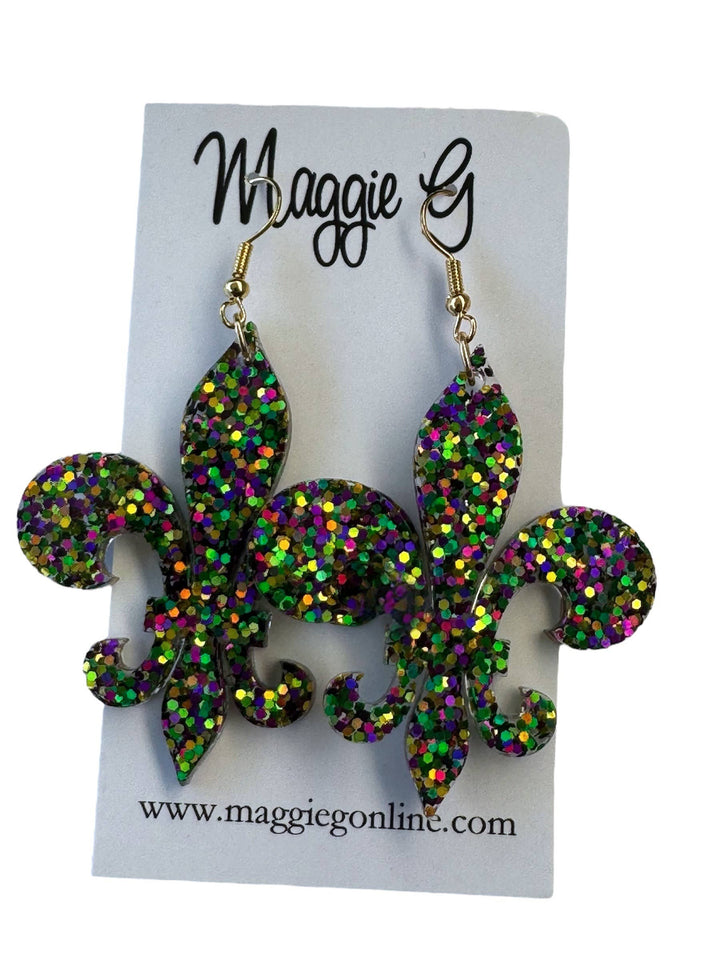 Fleur De Lis Resin & Glitter Earrings