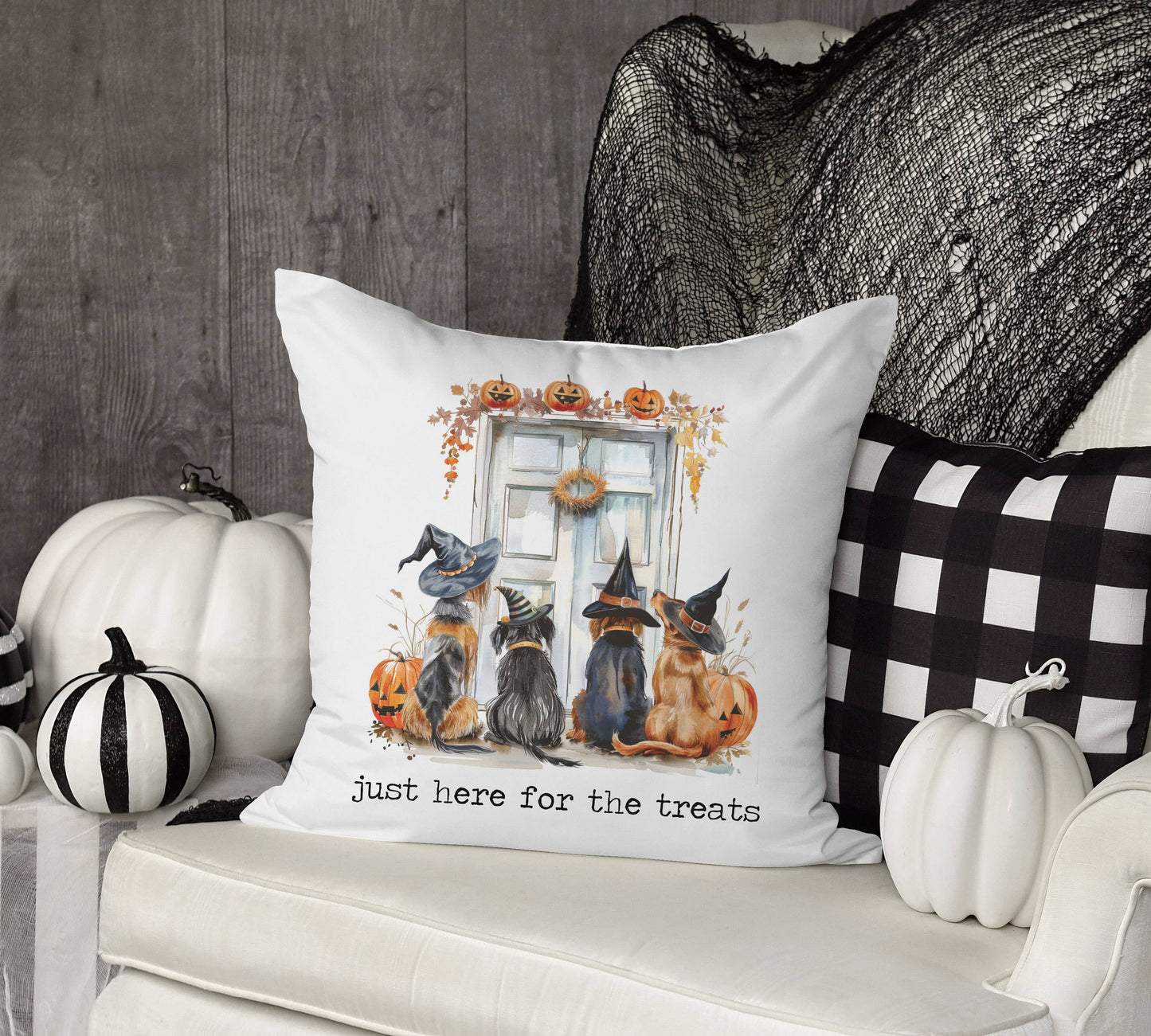 Dog Halloween Pillow, Fall Trick or Treat Decor Throw Pillow