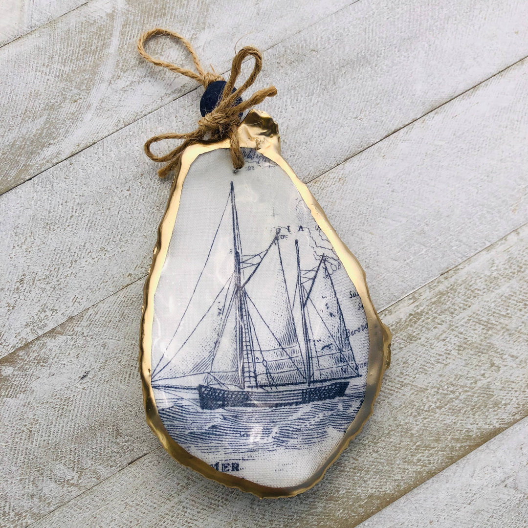 Decoupage Oyster Ornament | White Sailboat