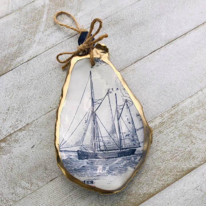 Decoupage Oyster Ornament | White Sailboat