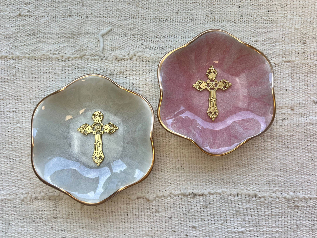 Lotus Flower Cross Jewelry Dish