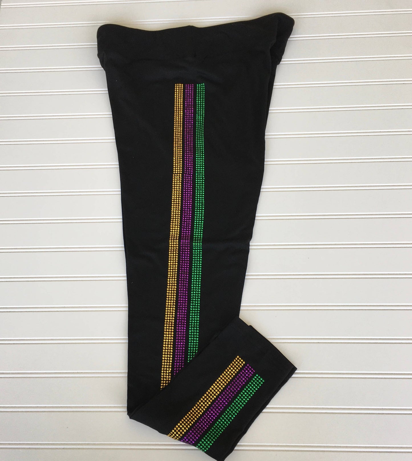 Mardi Gras Rhinestone Side Stripe Leggings