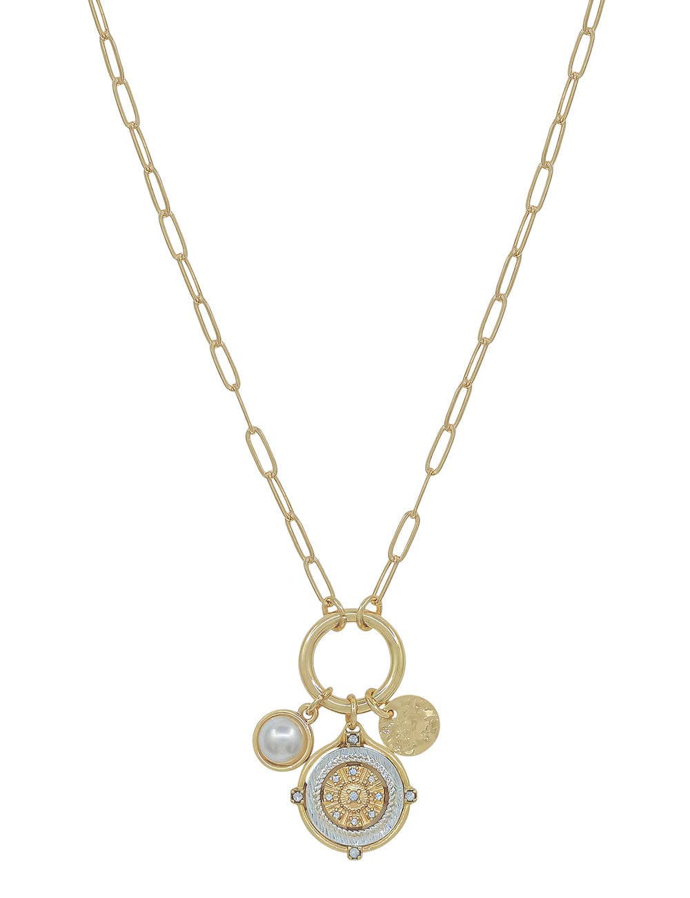 Chain with Coin and Pearls Clip Charm 16"-18" Necklace