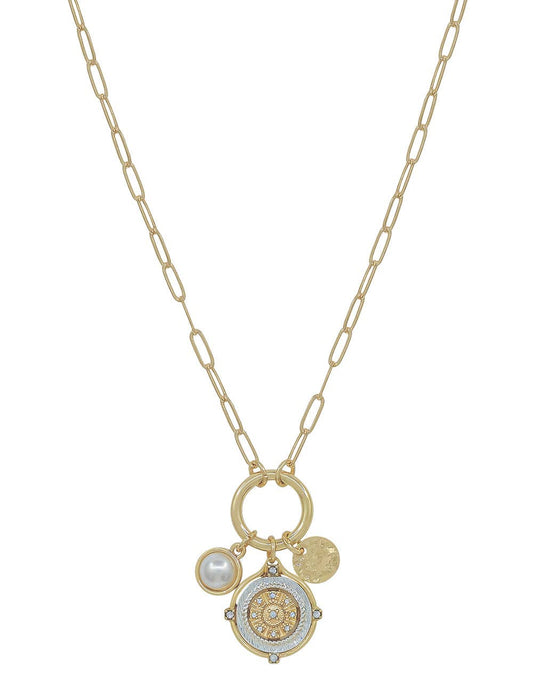 Chain with Coin and Pearls Clip Charm 16"-18" Necklace