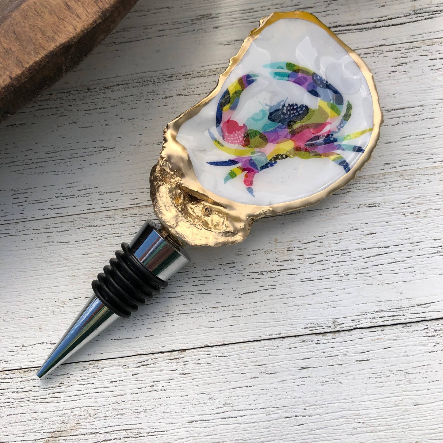 Oyster Wine Stopper--Watercolor Crab