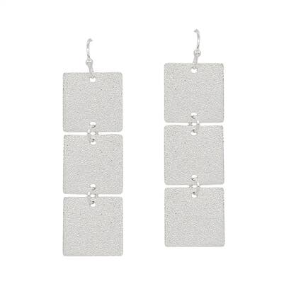 3 Square Silver Satin Textured Metal 1.5" Earring