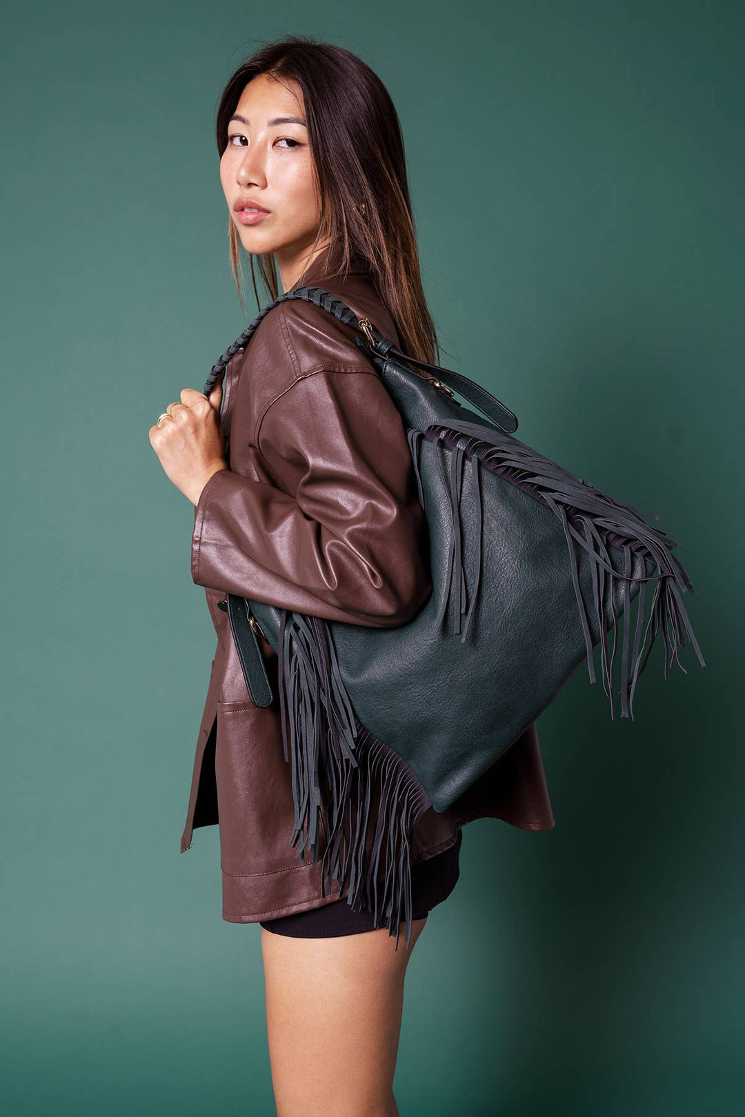 Sav Distressed Hobo Bag w/ Fringe Detail