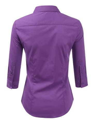 3/4 Sleeve Button Down Collar Shirt Blouse