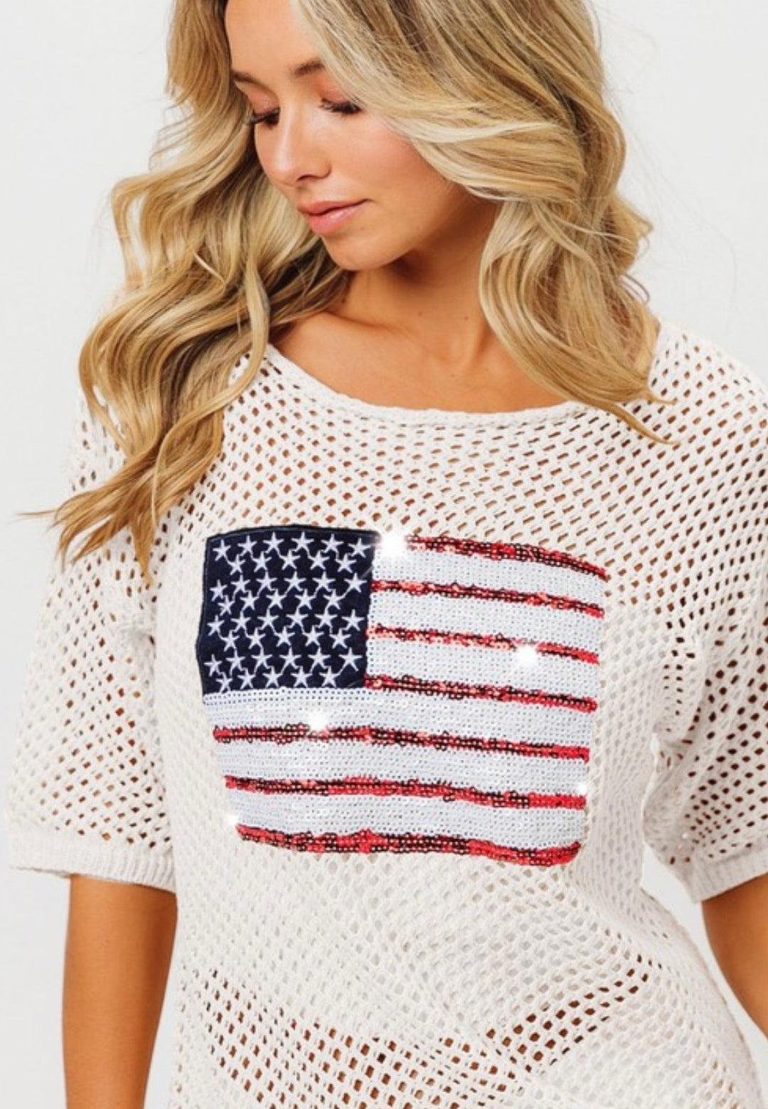 Sequin Flag Crochet Sweater