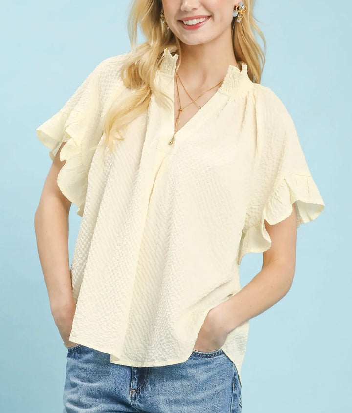Textured Ruffle Sleeve Blouse