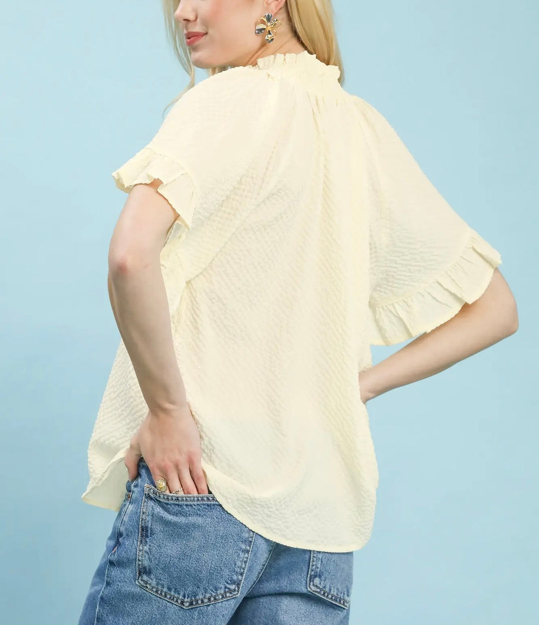 Textured Ruffle Sleeve Blouse