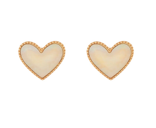 Cream/Gold Heart Studs