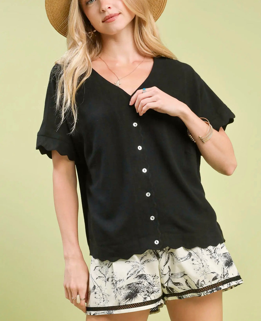 Scalloped Linen Blouse