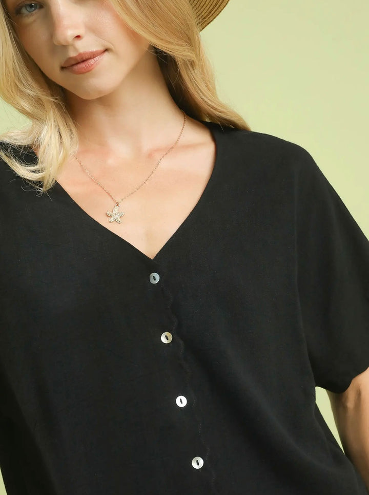 Scalloped Linen Blouse