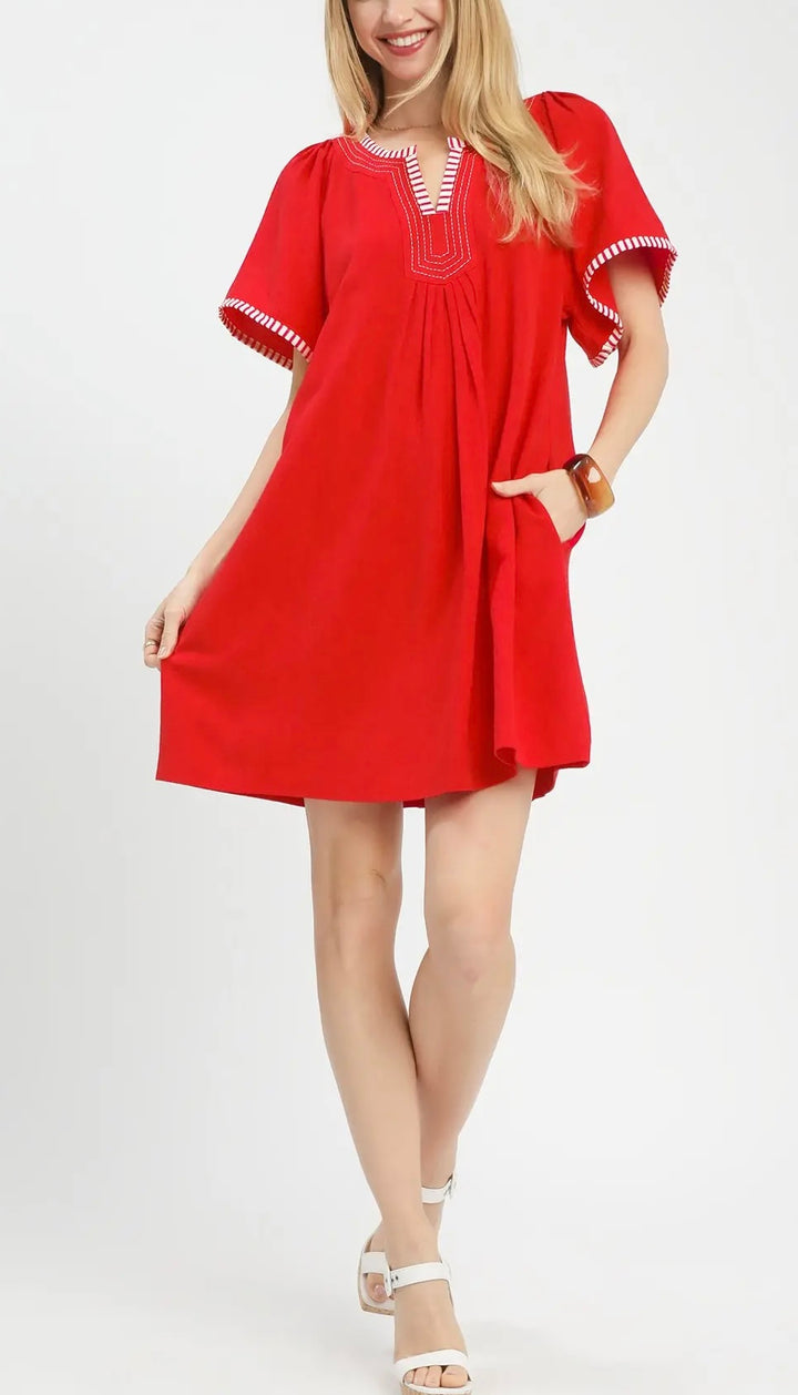 Trimmed Linen Dress