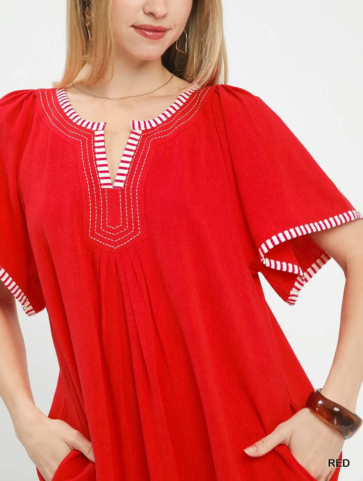 Trimmed Linen Dress