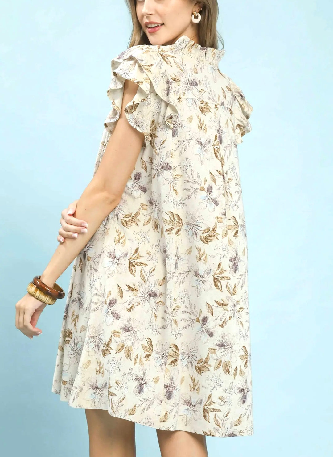 Ruffle Sleeve Shift Dress