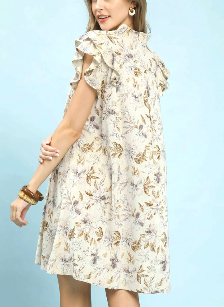 Ruffle Sleeve Shift Dress