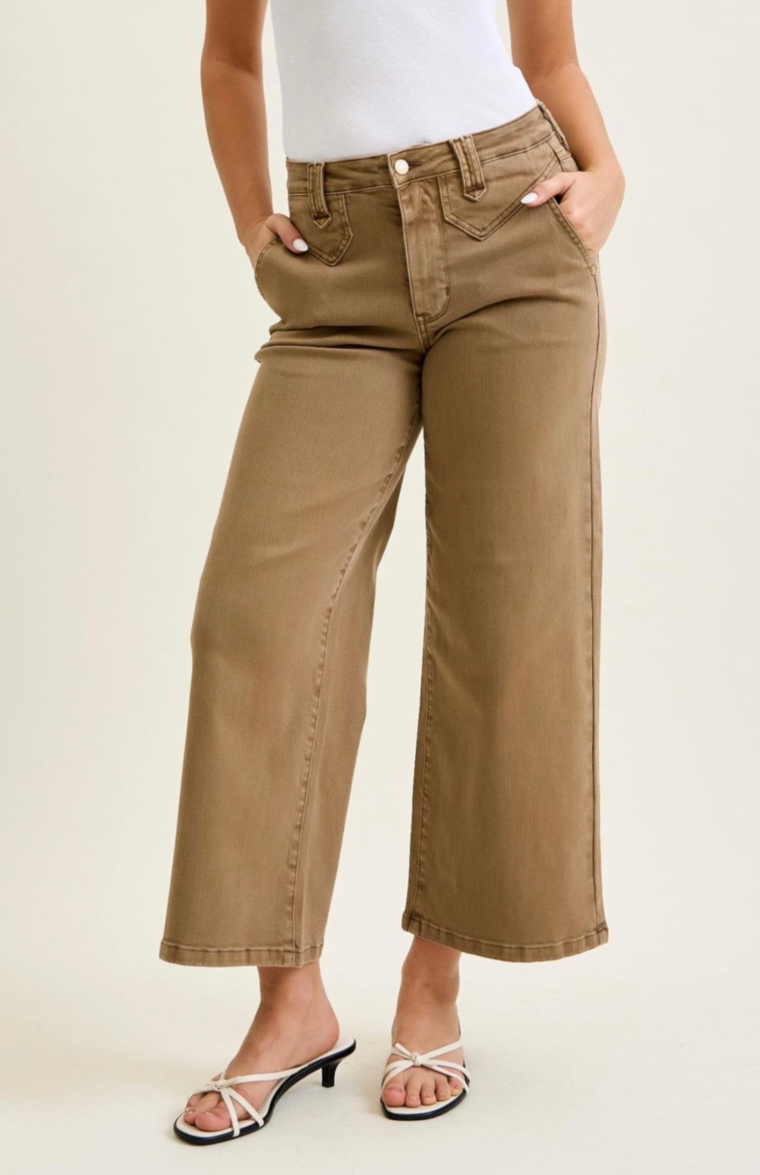 Judy Blue HW Yoke Front Wide Leg Ankle Jeans