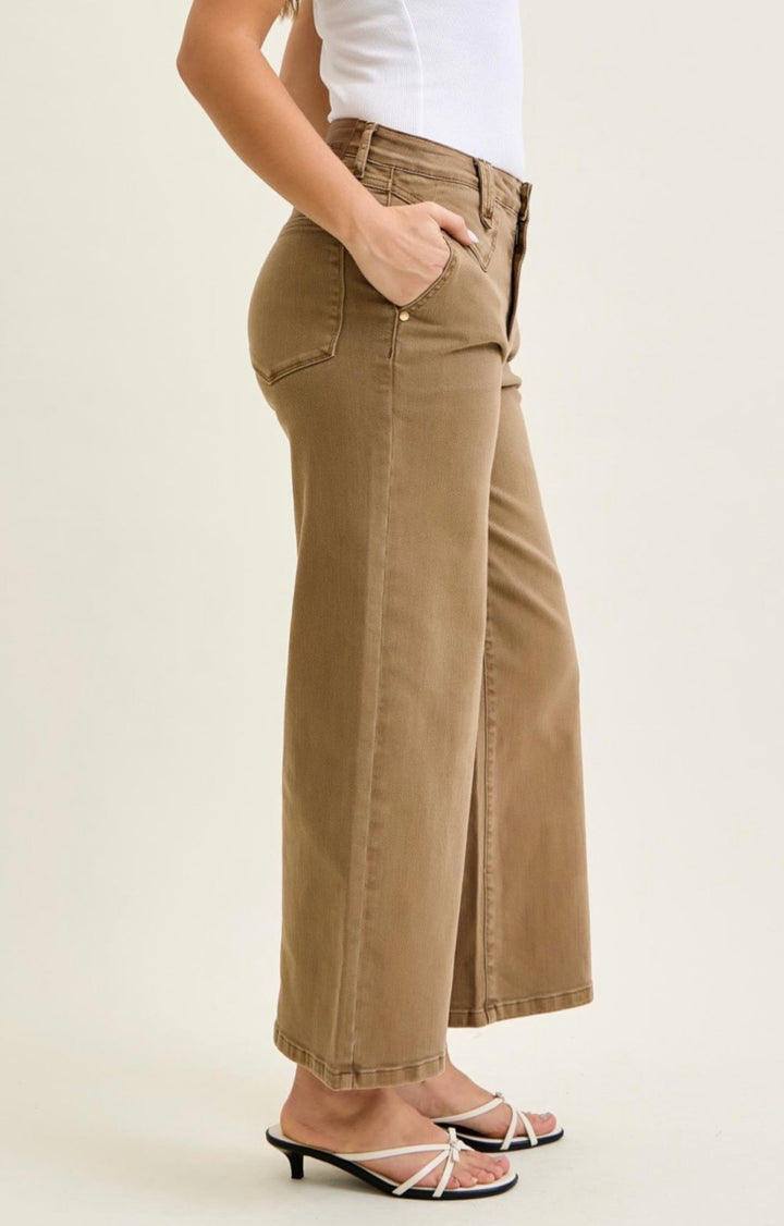 Judy Blue HW Yoke Front Wide Leg Ankle Jeans