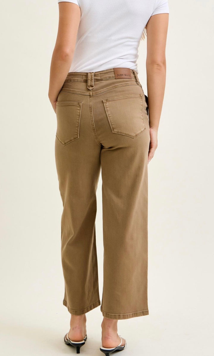 Judy Blue HW Yoke Front Wide Leg Ankle Jeans