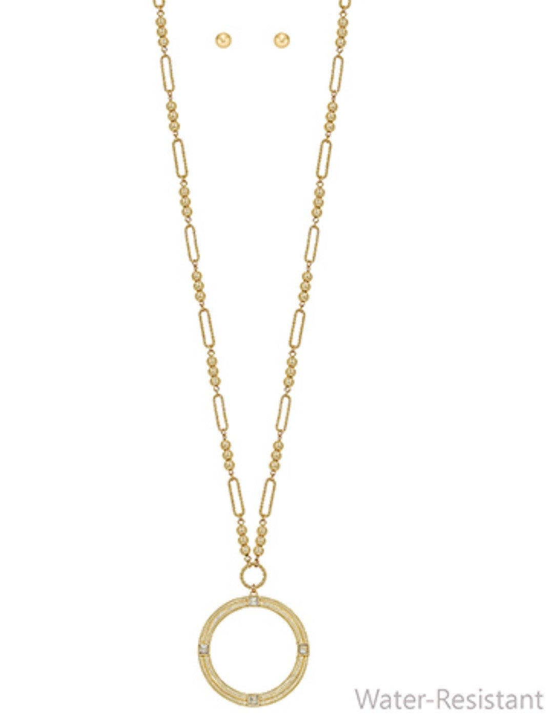 Long Clip Chain and Circle Pendant Necklace