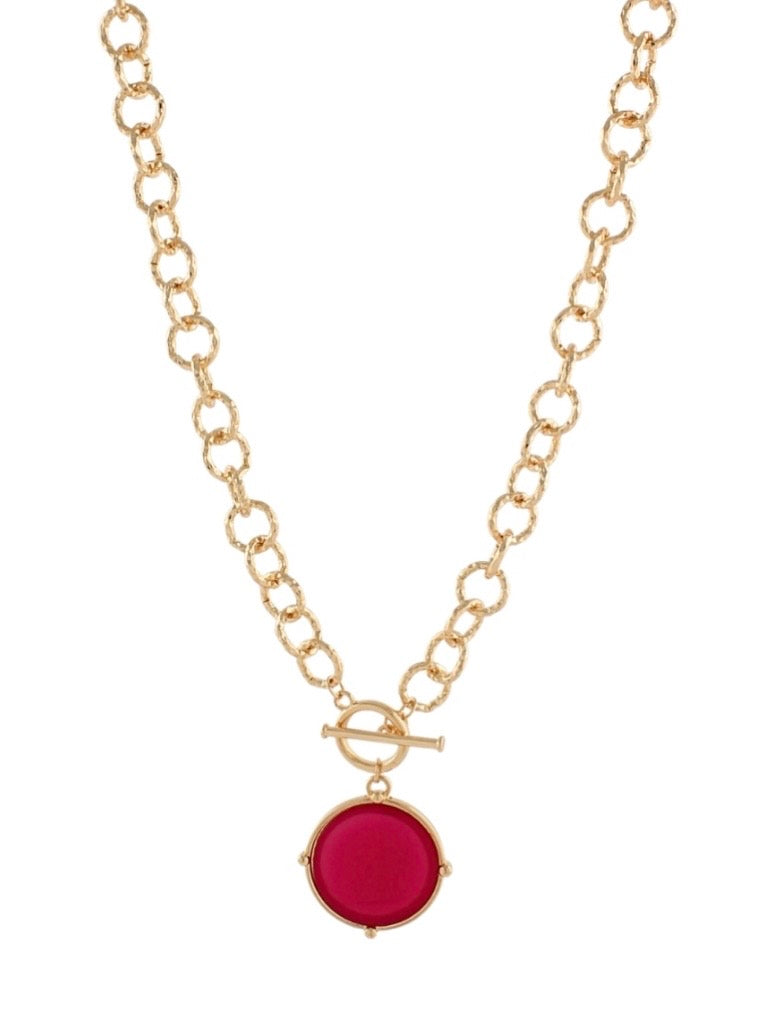 Color Round Stone Pendant Necklace