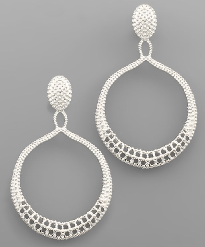 Oval Textured Circle Earrings