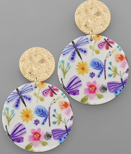 Printed Acrylic Round Earrings