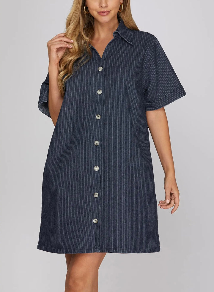 Pin Striped Denim Dress