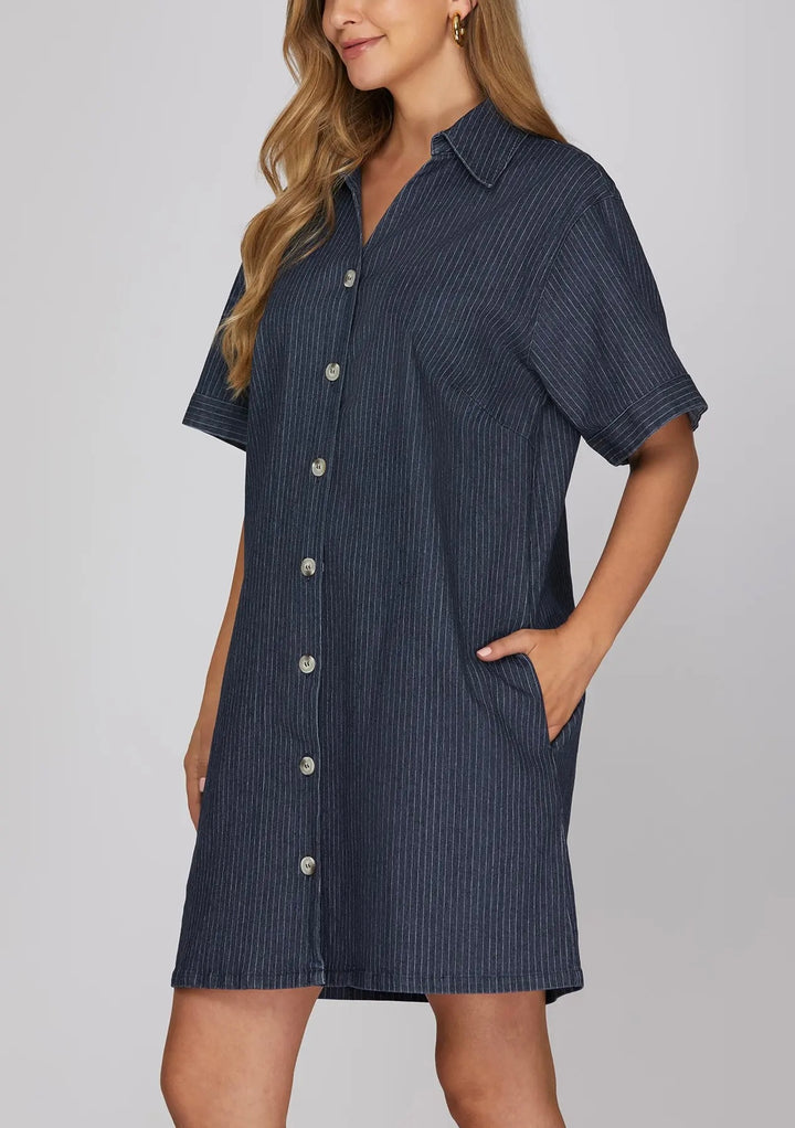 Pin Striped Denim Dress