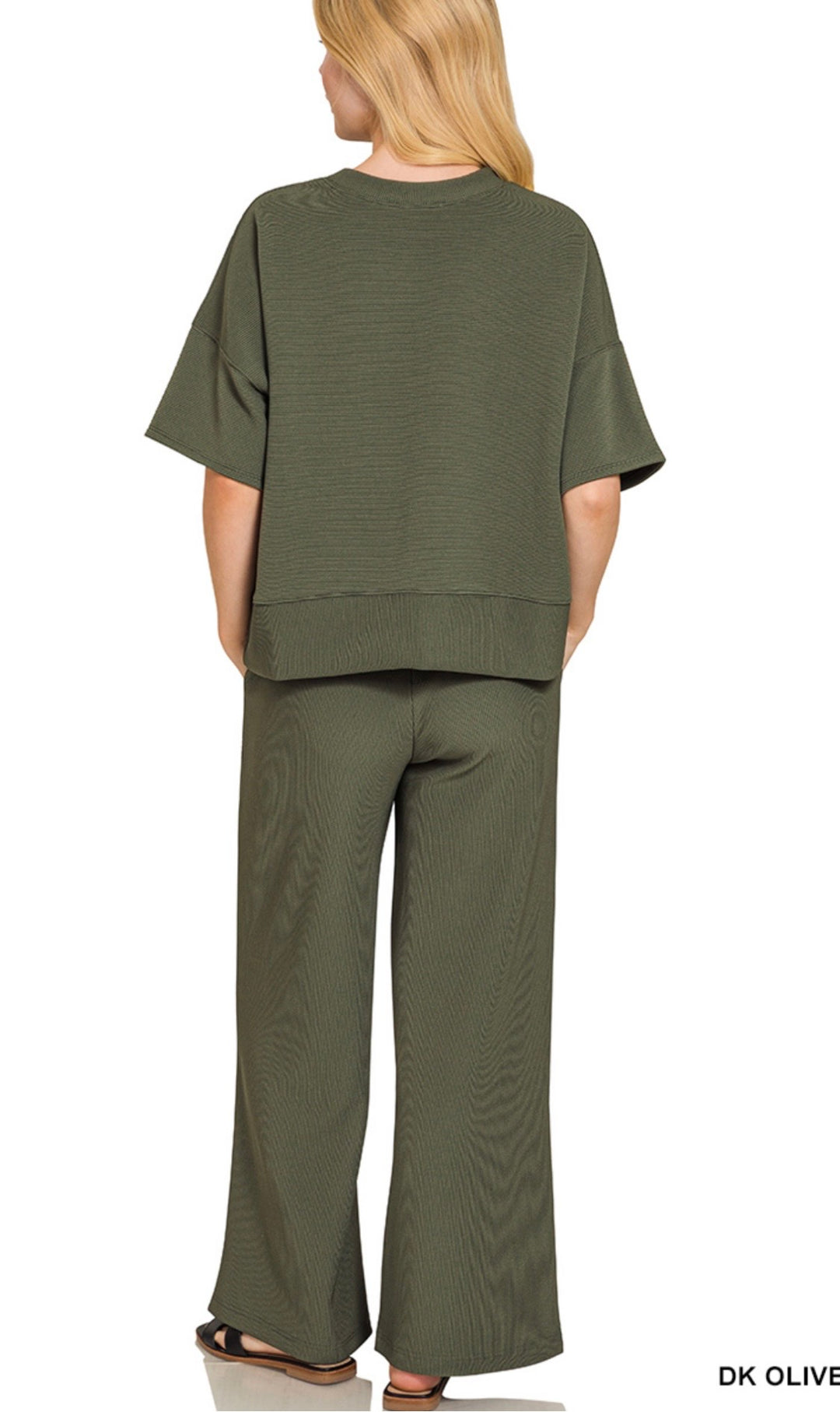 Ribbed around Neck Tee &amp; Pant Set (2 colors)
