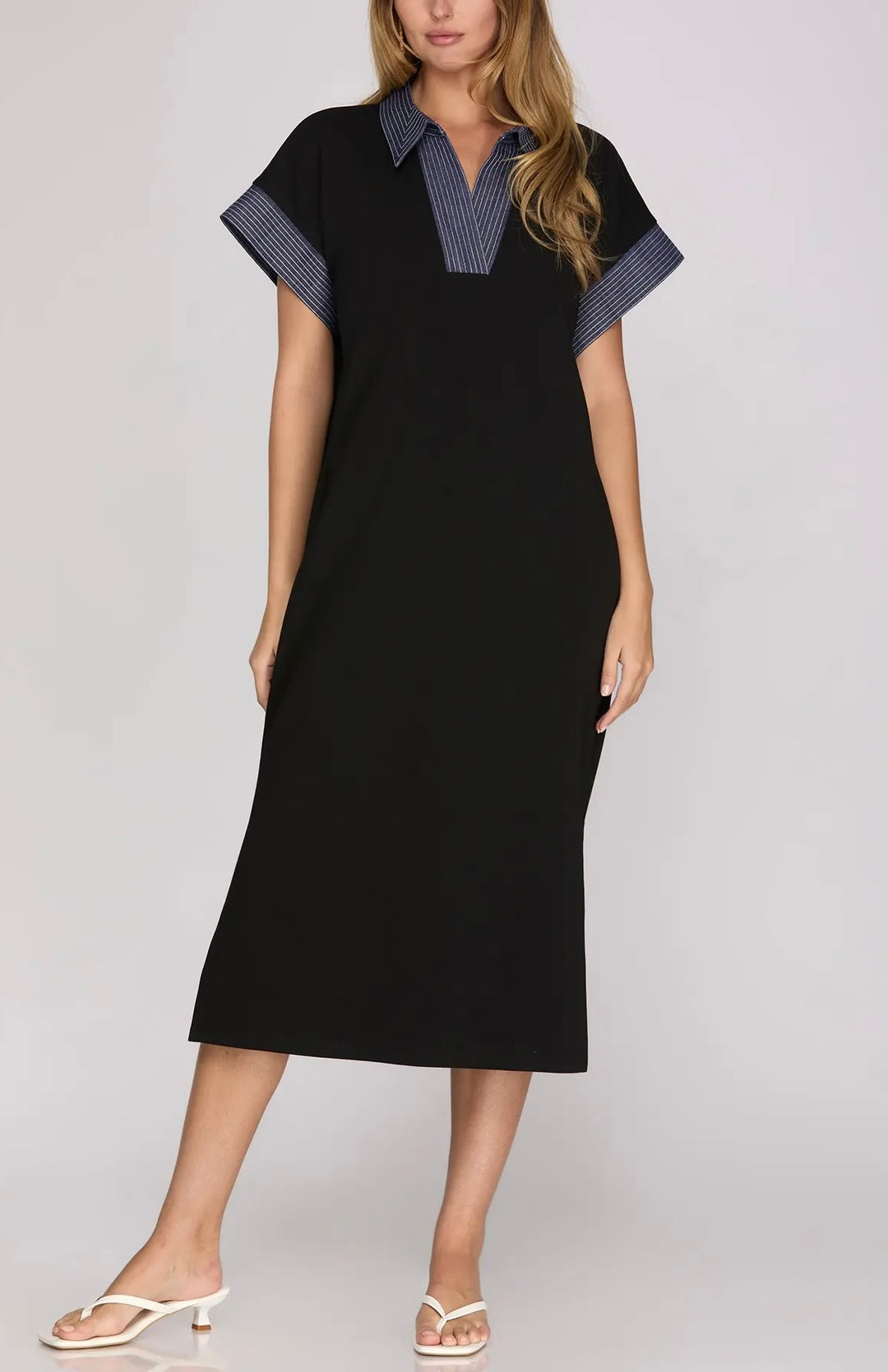 Contrast Trim Midi Dress