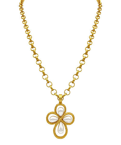 Pearl Bead Twist Cross Necklace