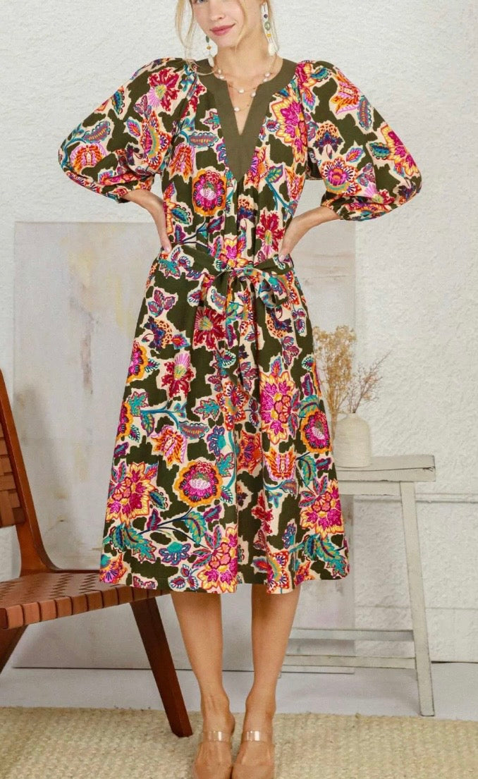 Abstract Print Midi Dress