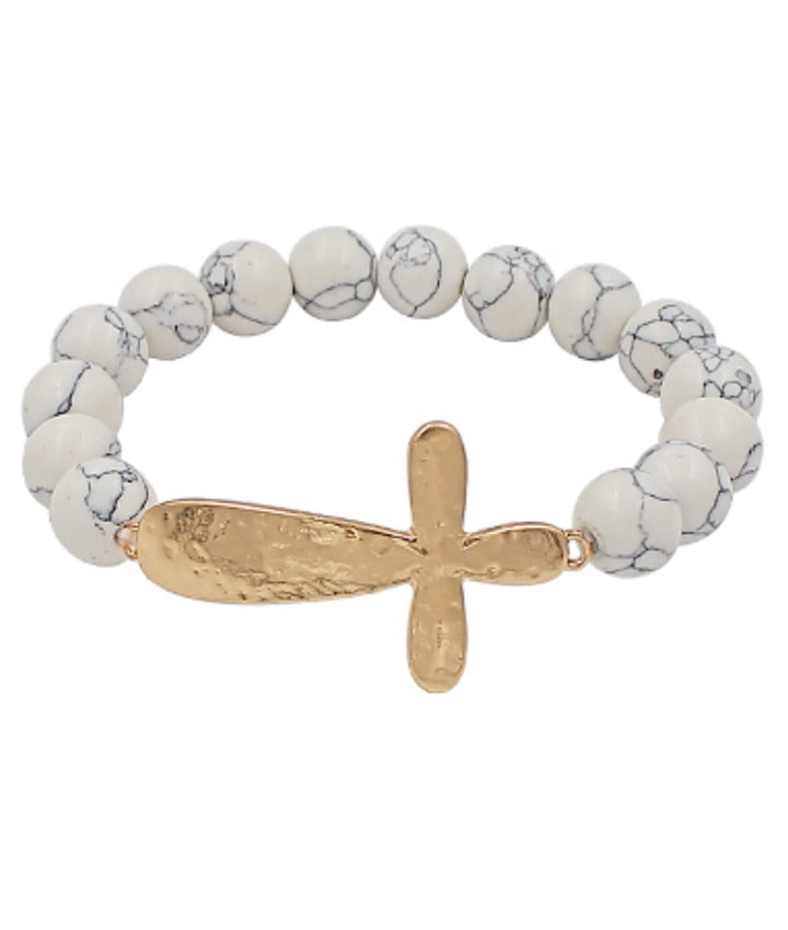 Semi Precious Stone &amp; Cross Bracelet
