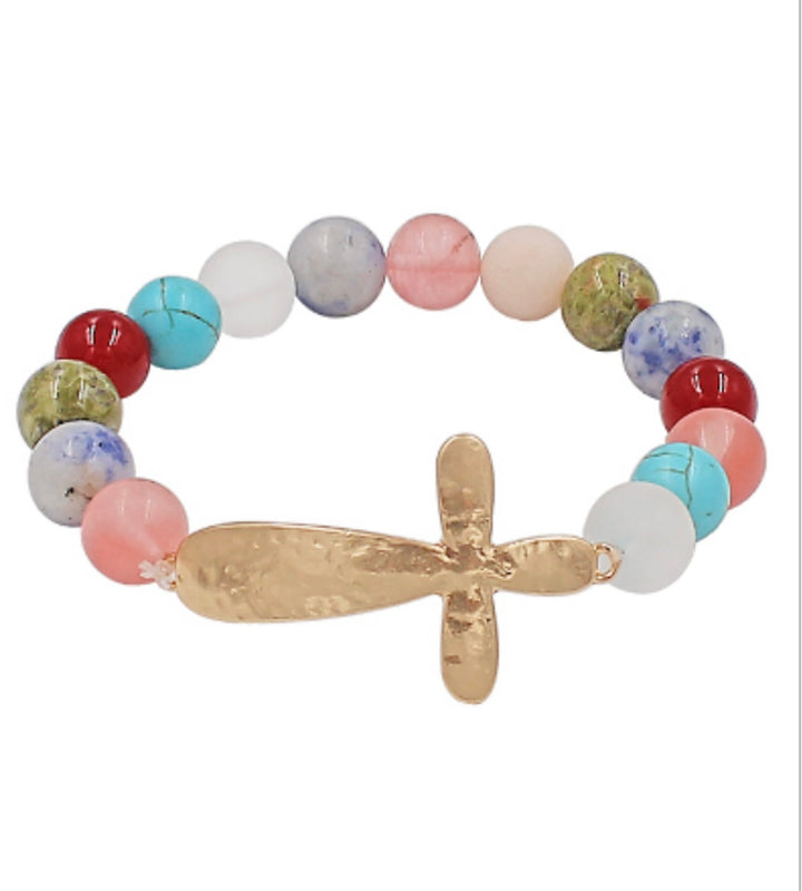 Semi Precious Stone &amp; Cross Bracelet