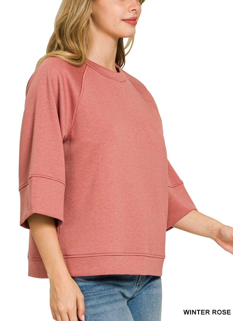 3/4 Sleeve Scuba Top (2 colors)