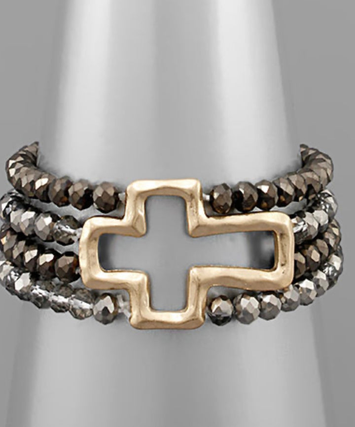 Stack Bracelet with Hammered Cross (3 options)
