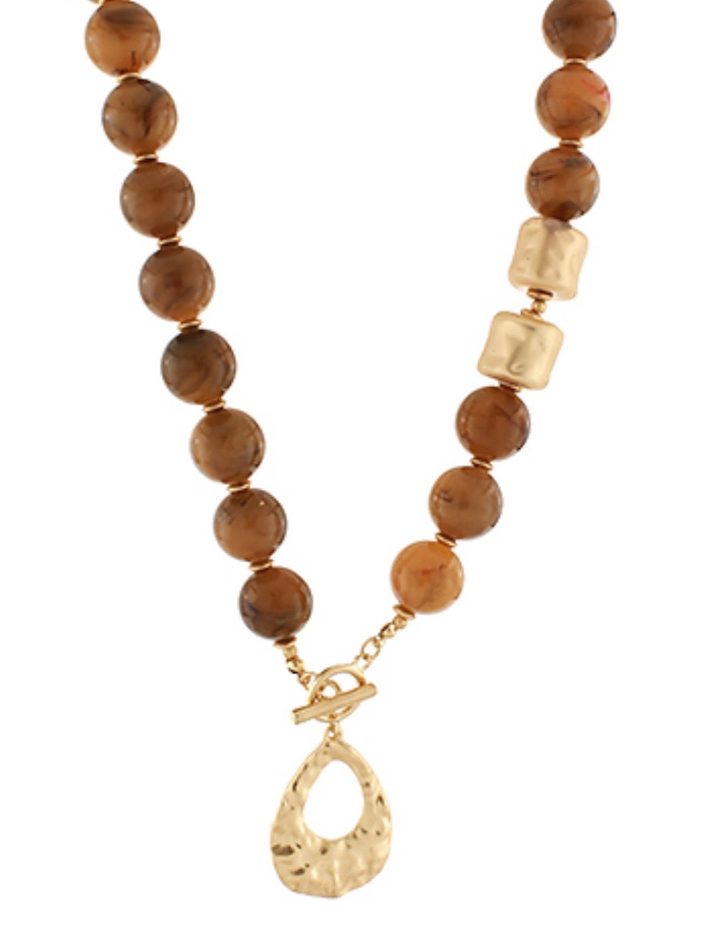 Hammered Teardrop  &amp; Beads Necklace