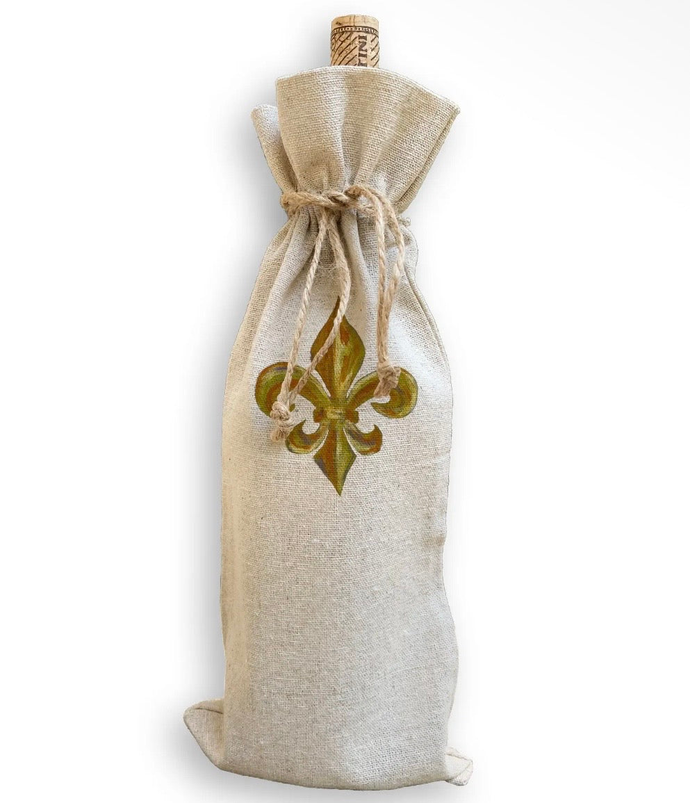 Gold Fleur De Lis Wine Bag