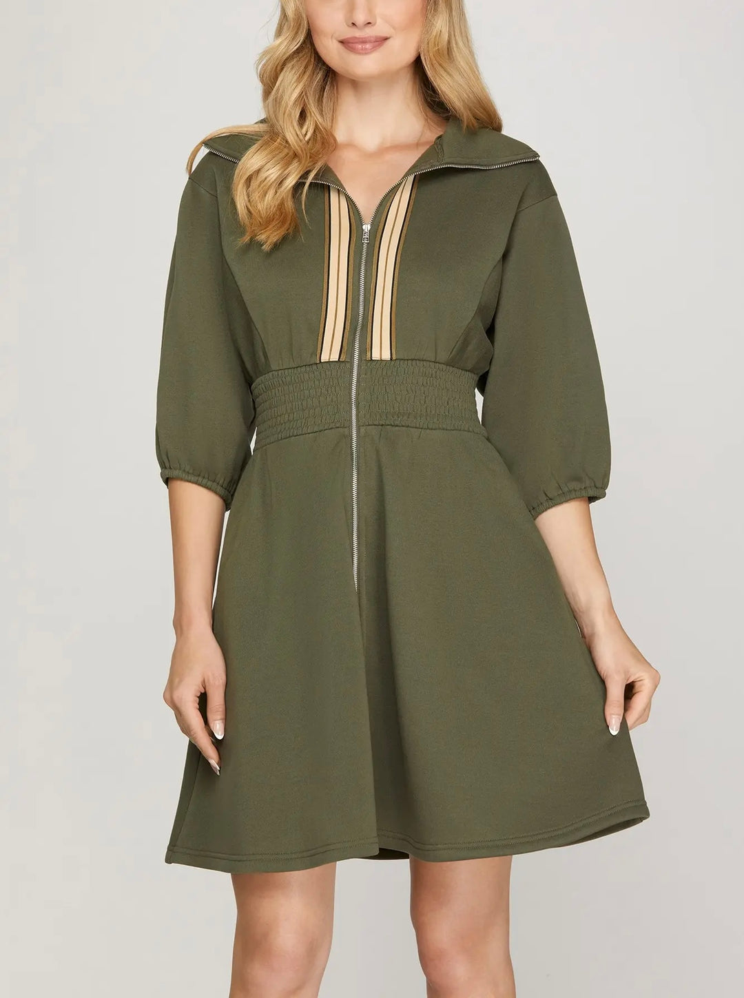 Smocked Zip Front Dress